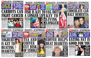 Recull de portades del Daily Express suggerint els avantatges de diversos aliments